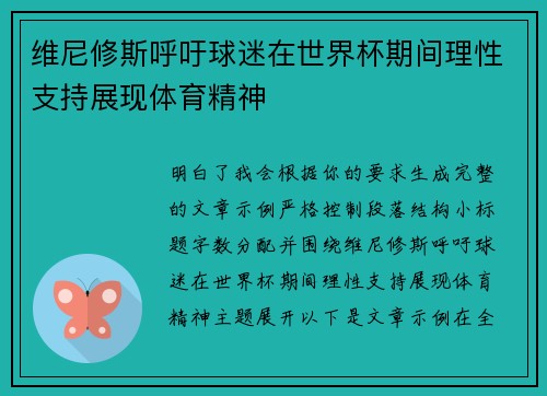 维尼修斯呼吁球迷在世界杯期间理性支持展现体育精神